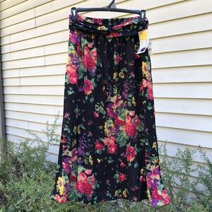 NWT Dark Floral Rayon Maxi Skirt Cottagecore Whimsy Garden Grandma Flowers